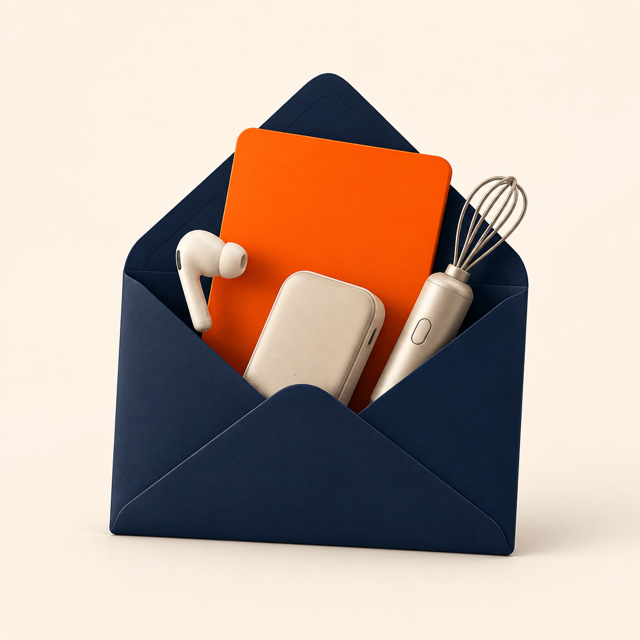 An envelope filled with small everyday gadgets